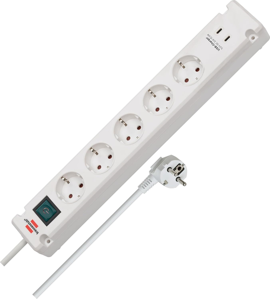 Brennenstuhl Bremounta Steckdosenleiste 5-Fach USB-C 90 Grad Schalter 3M Weiß-image