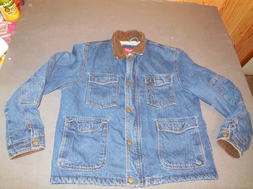 Wrangler Vtg Men L Denim Jean Jacket Zip/Snap Coat Corduroy Collar W/ Sherpa - Picture 2 of 14