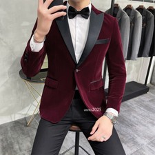Men's Vintage Velvet Smoking Jacket Wedding Dress Formal Performance Suit Coats