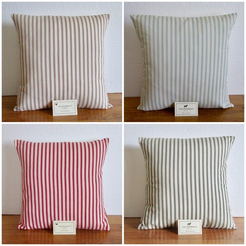 CUSHION COVERS - TAUPE & CREAM TICKING STRIPE - COUNTRY COTTAGE COTTON 16"/18" - Picture 3 of 5