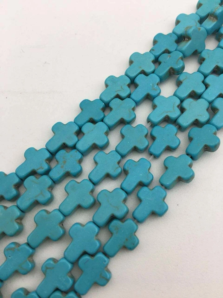 Blue or White Howlite Turquoise Cross Beads 8x10mm 15.5" Strand - Image 4 of 4
