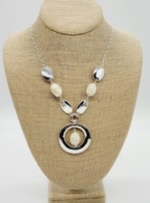 Charter Club Circle ABALONE Beaded STATEMENT Fashion Necklace $54 Silver Tone