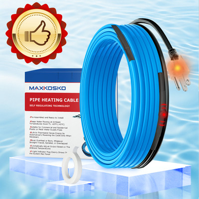 MAXKOSKO 12FT Pipe Heat Tape for Water Pipes Built-in Thermostat  120V  5w/ft