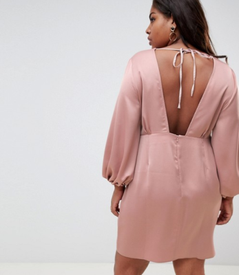 ASOS Curve Open Back Party Dress Sexy Satin Blouson Washed Pink Mauve Front  16 | eBay
