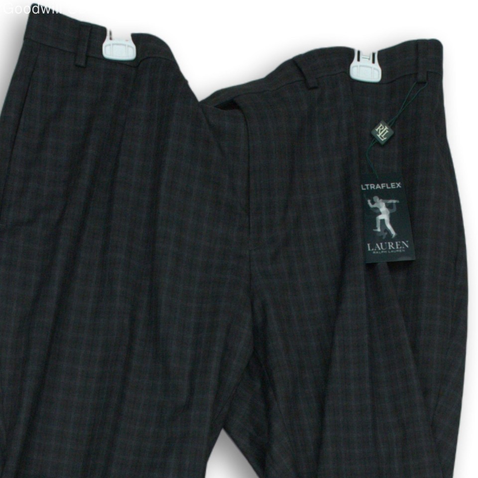 Lauren Ralph Lauren Mens Charcoal Gray Print Dress Pants Size 42W X 30L