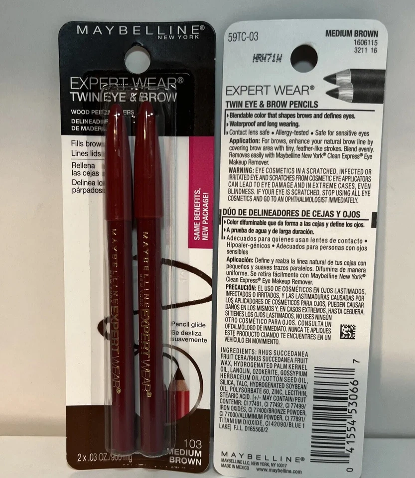Maybelline Expert Wear Eyeliner Brow Pencil #103 Medium Brown 2 x Twin Pack - Image 2 of 2