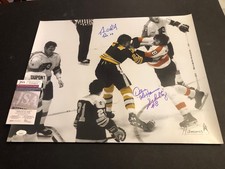 JSA TERRY O'REILLY & DAVE SCHULTZ SIGNED 16X20 AUTOGRAPHED FIGHT PHOTO 642
