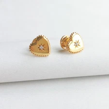 Julie Vos Heart CZ Gold Stud Earrings | NEW