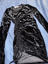 S.L. Fashions Black Velvet Ruched Long Sleeve Bodycon Mini Dress Size S/M