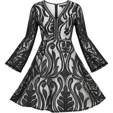 Kasamysoul Flowy Lace Dress Black Bell Sleeves Large Witchy Whimsigoth Elvira