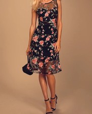 Lulu’s Small Headliner Floral Embroidered Black Sleeveless Midi Dress