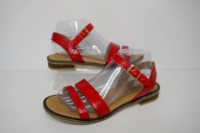 RUSSELL + BROMLEY ROT KROKOLEDER/LEDER GEFÜTTERT ZWEI STEG KNÖCHELRIEMEN SANDALEN UK 5