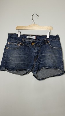 Levis 504 Slouch Denim Shorts Women 13 MadWash Blue Flap Pocket Stretch Cutoff
