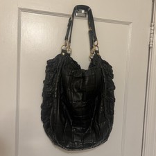 Miu Miu Black Leather Quilted Ruffle Hobo Bag No Tariffs