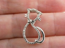 Sterling Silver Natural Melee Diamond Accent Cat Silhouette Pendant 1.8g 7/8 In