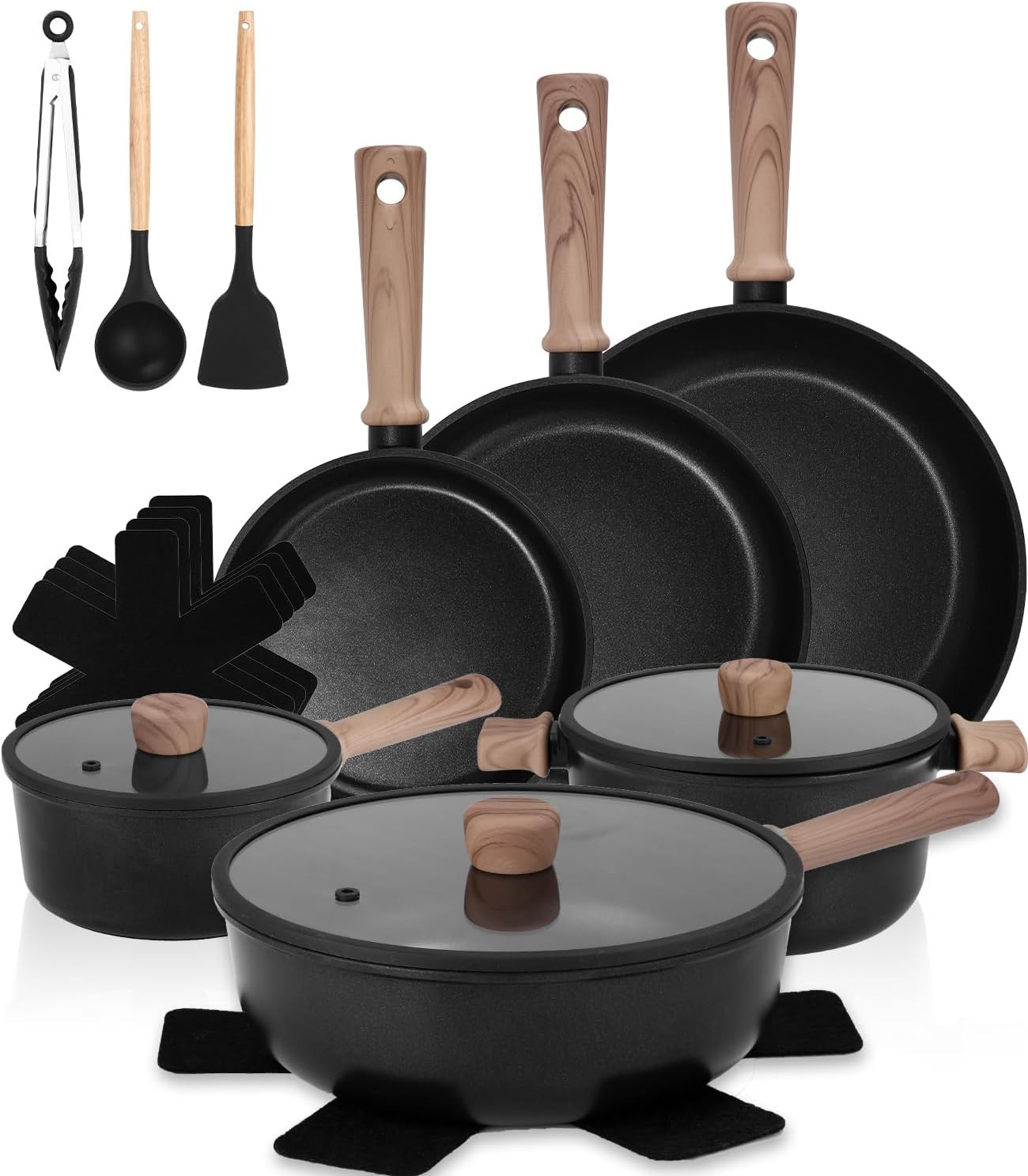 Poele ceramique et batterie de cuisine induction 17 pieces sans PTFE