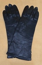 Vintage The May Co Black Real Leather 10.5" Long Gloves Sz6-6 1/2 Italy Washible