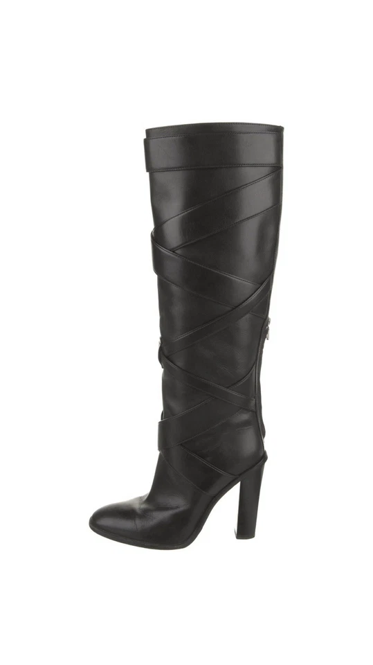 Botas hasta la rodilla Saint Laurent con adornos de cuero Foto 2 de 4