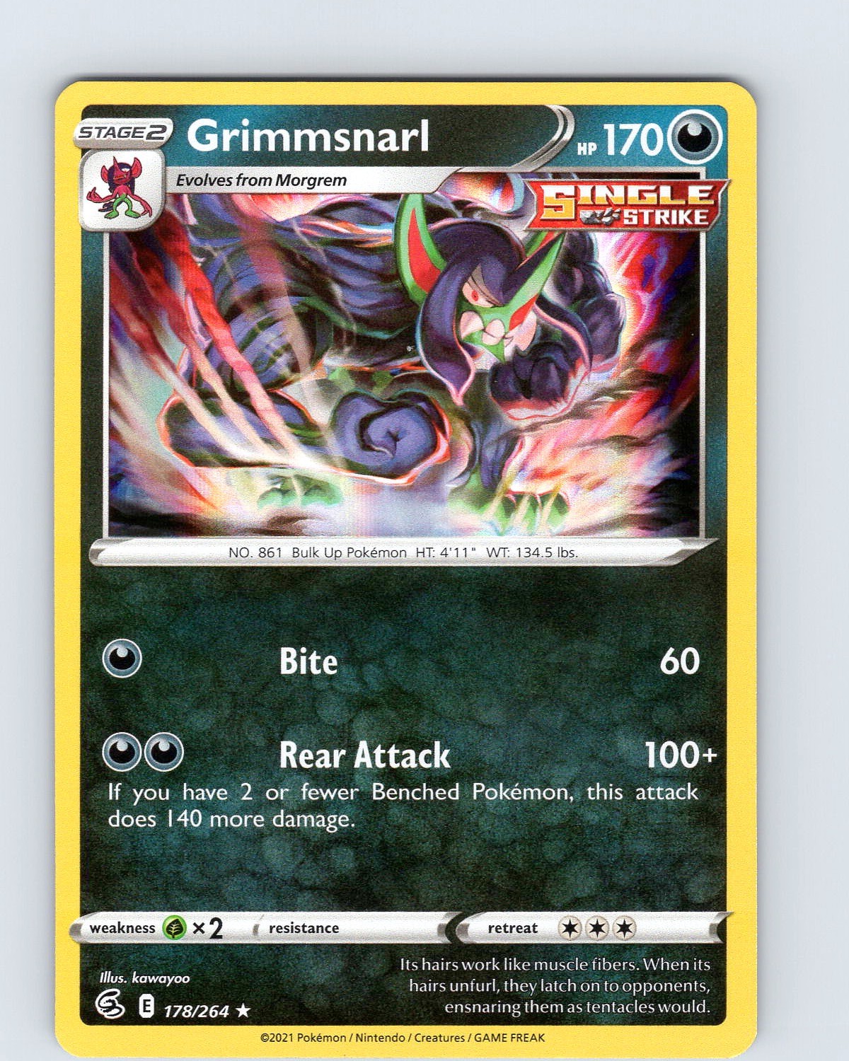 Pokemon TCG Grimmsnarl SWSH Fusion Strike 178/264 Holo Rare Card NM