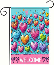 Valentine  S Day Welcome Garden Flag 12X18 Inch Double Sided Colorful Heart Art D