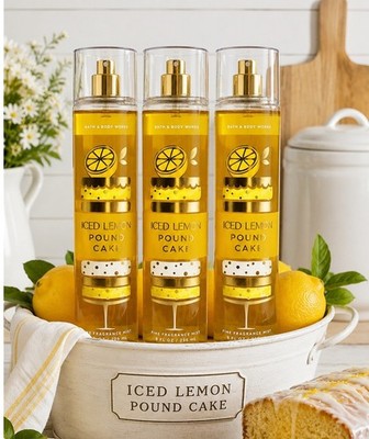 Bath & Body Works ICED LEMON POUND CAKE Fine Fragrance Mist Body Spray Set of 3