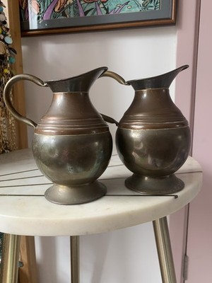 Paar passende Weba Ware, Kanne Kupfer Messing Dekor Made In England Vintage. 