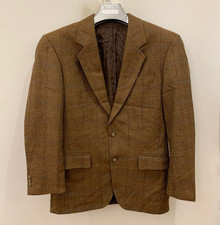 Vintage pure wool handwoven tweed Windowpane brown hunting jacket blazer 40R 40S