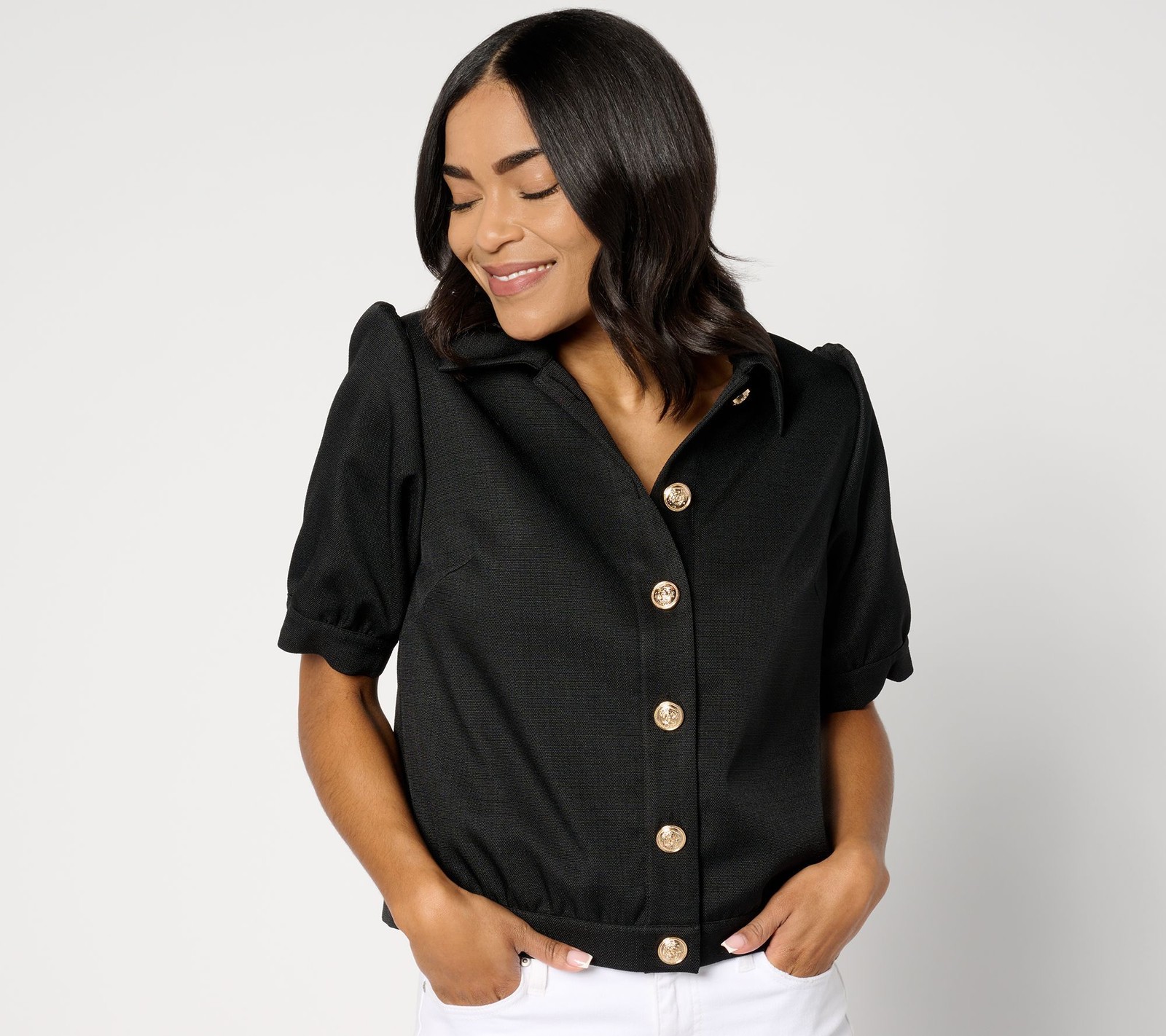 Dennis Basso Women's Jacket Sz XL Textured Short Sleeve Button Black A647487