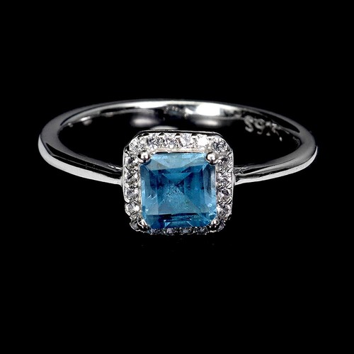925 Sterling Silver Ring Square Swiss Blue Topaz 5mm Topaz Gemstone ...
