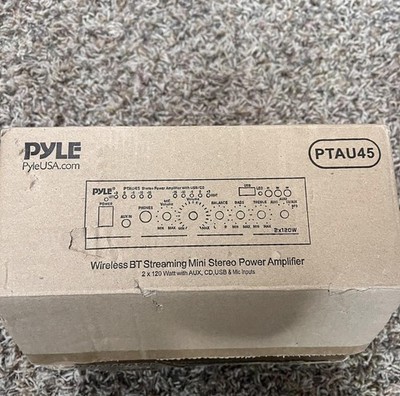 Pyle PTAU45 Wireless BT Mini Stereo Power Amplifier AUX USB CD Mic Inputs Black