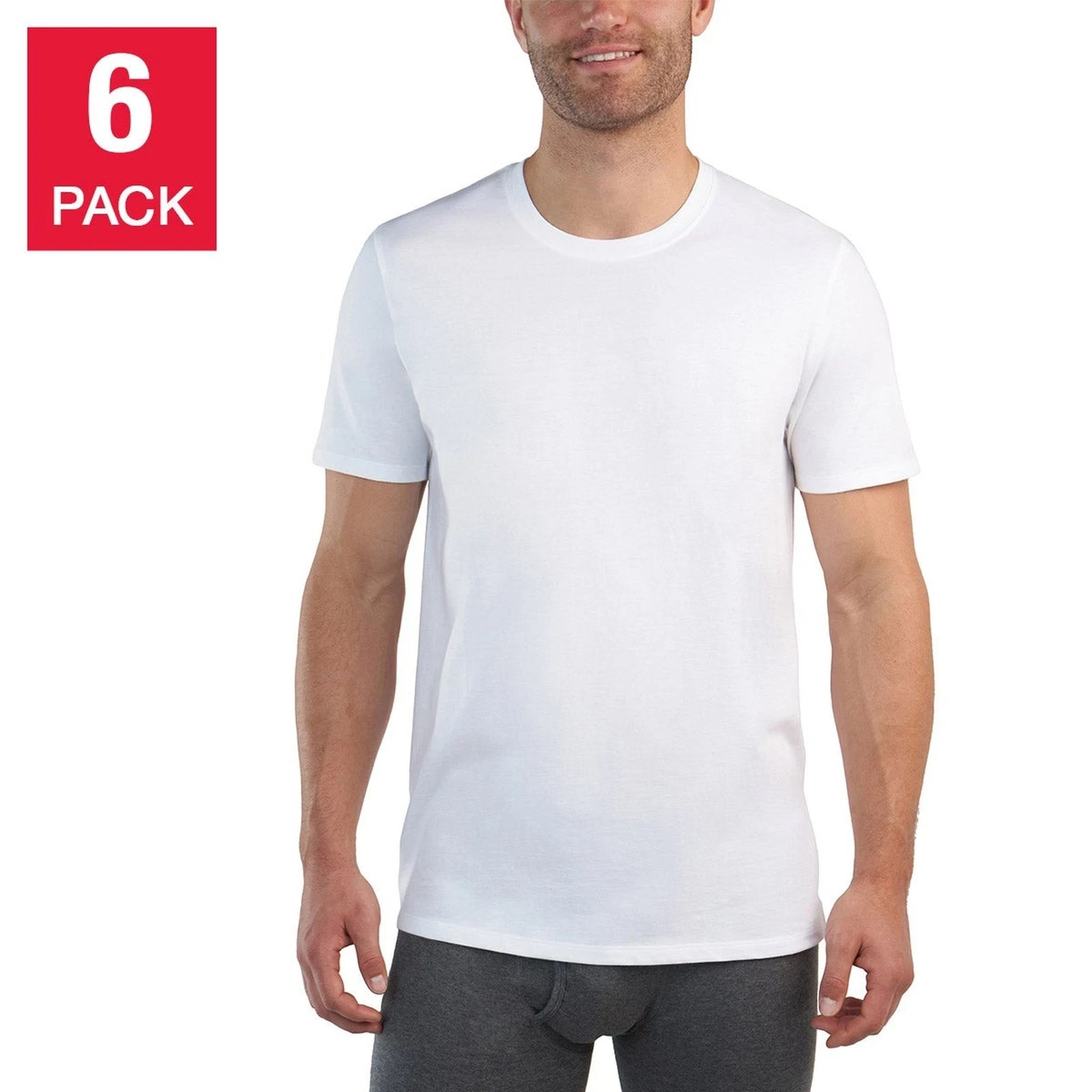 Kirkland Signature Men's Lightweight Cotton Crew T-Shirts, 6-Pack White Size XL