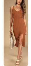 Lush Midi Knit Ribbed Backless Bodycon Dress Size M Burnt Orange EUC