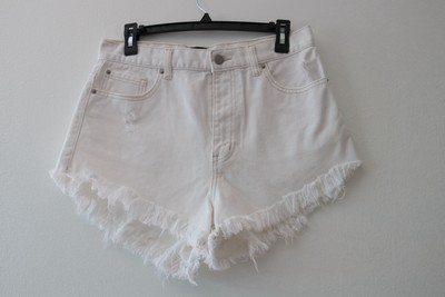 BDG Shorts Womens 30 White High Rise Cheeky Cutoff Fringe Retro Denim Distress