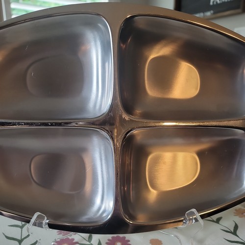 VINTAGE ALESSI ITALY INTERNATIONAL STAINLESS 18-10 STEEL DIVIDED RELISH DISH - Picture 2 of 4