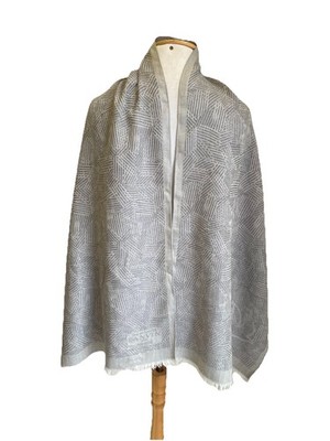 Lanvin Paris Gray Geometric Scarf Shawl Wool Silk Luxury Designer Wrap #A71