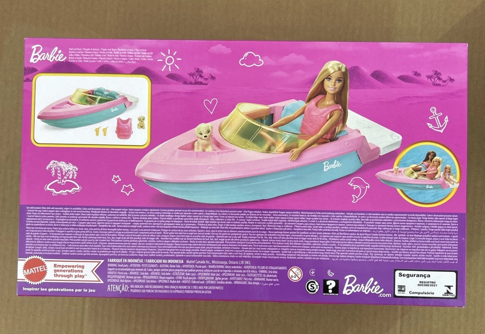 Barbie Muñeca y Juguete Barco Juego con Mascota Cachorro, Chaleco Salvavidas y Accesorios para Bebidas, Foto 3 de 3