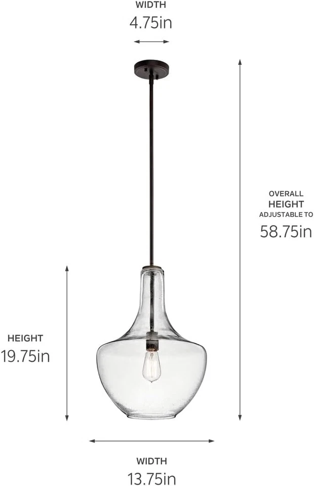 Colgante Campana de Cocina 19.75" en Bronce Antiguo, Vidrio Semillado Transparente, 1 Luz 💡 Foto 3 de 4