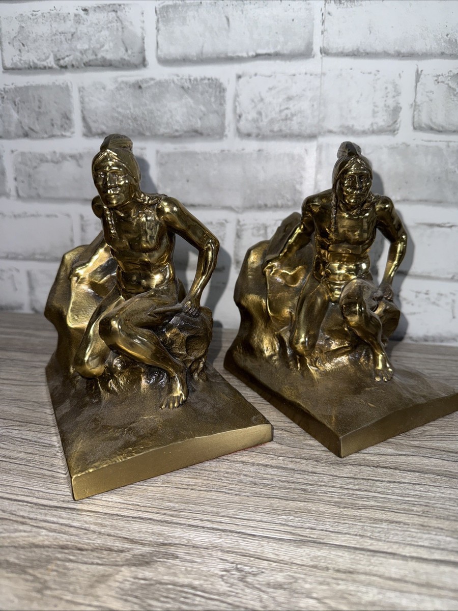 Vintage Set Of 2 Brass Native 