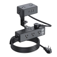 Desk Clamp Power Strip 13 Outlet 2USB-Ports,2 USB-A Ports,Desktop Edge Mount ...