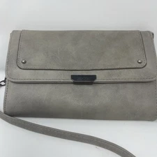 Nicole Miller Gray Small Crossbody Bag Fold Over Snap Zip Top With Pockets