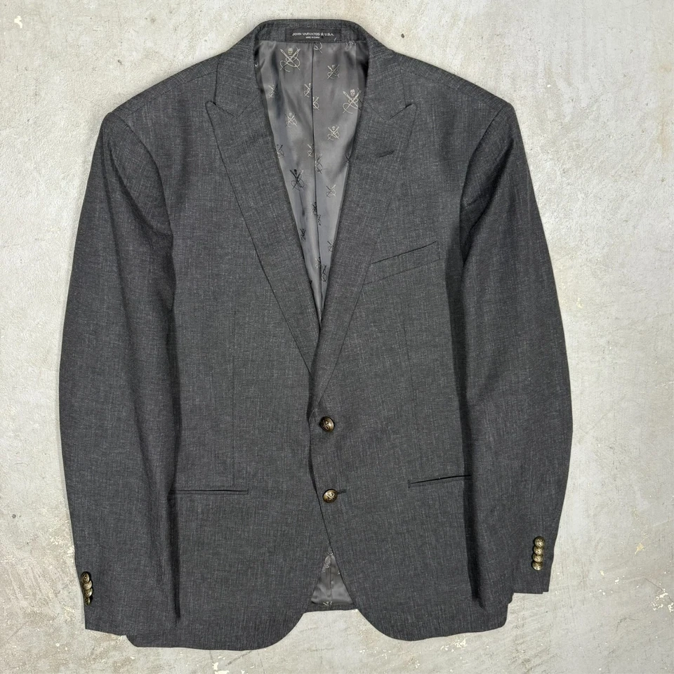 Abrigo deportivo John Varvatos EE. UU. Blazer Signature algodón a medida gris texturizado 42R Foto 2 de 4