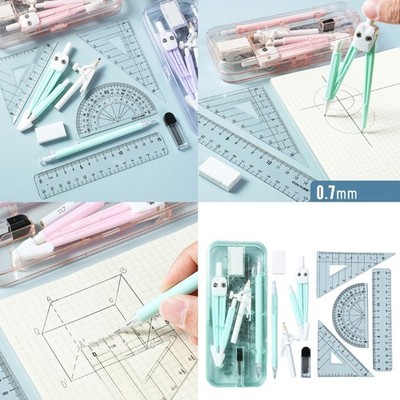 9Piece Geometry Compass and Ruler Set For Students With Storage Case Plastic