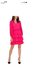 Vince Camuto Pink Chiffon Ruffle Layered Balloon Sleeve Mini Dress