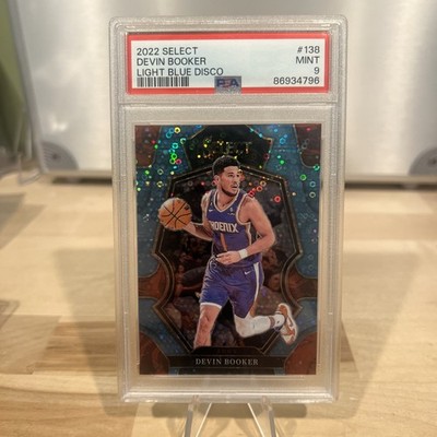 Devin Booker 2022-23 Panini Select/99 Light Blue Disco Prizms Suns Premier PSA 9