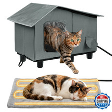 Elevated Heated Cat House for Outdoor - Weatherproof Feral Cat Shelters for Wint