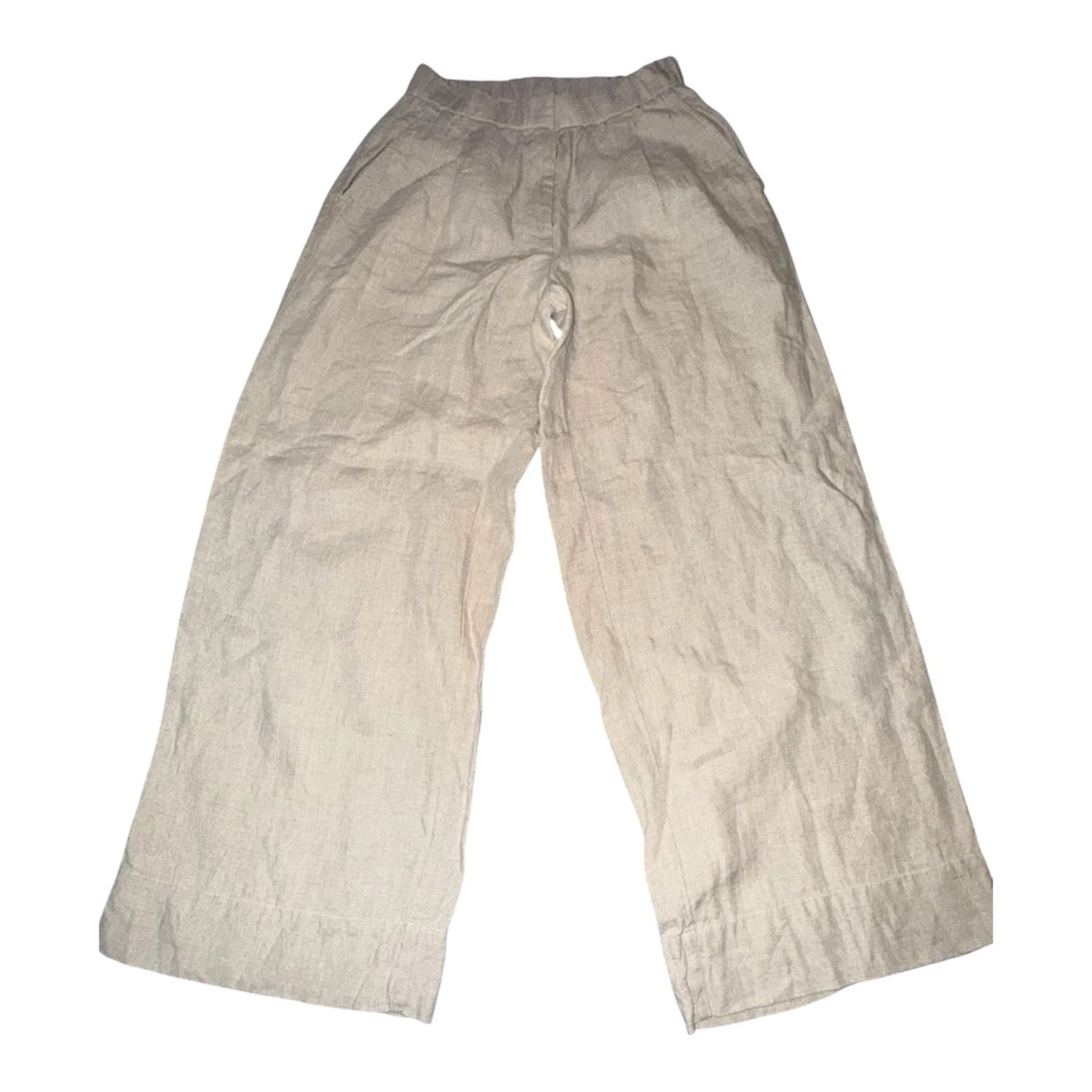 Eileen Fisher Womens Petite PP Tan/Beige Wide Leg Crop Capri Pants 100% Linen