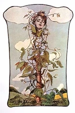 John Cecil Clay 1904 JACK CLIMBS BEANSTALK Flower Girl Antique Matted Art Print