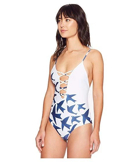 Traje de baño Mara Hoffman para mujer azul pájaros celosía frontal de una pieza talla XS L17508 Foto 3 de 4