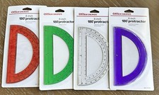 Office Depot Purple, Red, Clear  Green 6-Inch 180 Protractor Lot of 4  NEW  