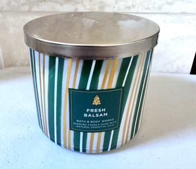 Bath & Body Works FRESH BALSAM CANDLE Scented Large 14.5 Oz NEW Stripes